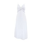 Sexy White Cotton Tame V-Neck Lotus Leaf Side Loose Sling Dress 2025 Spring And Summer New Holiday Dress 68HZ