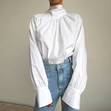 2025 Autumn Bow Shirt Women's French High-Collar Collar Design Small Women's White Shirt Temperament Top 68HZ