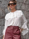 Women's Clothing In Autumn 2025 New Gentle Style French Rounded Collar Lotus Leaf Side Design Sense Long-Sleeved Shirt 68HZ