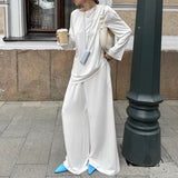 2025 New Autumn Women's Set Solid Color Round Collar Long-Sleeved Trousers Basic T-Shirt High-End Two Sets 68HZ