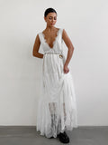 2025 Sexy Black Lace Temperament Dress With Sexy V-Neck Loose-Back Women's Dress 68HZ