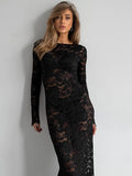 Autumn 2025 Sexy Lace Long Sleeves Clairvoyant Jice Dress Fashion Women's Dress 68HZ