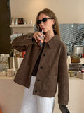Autumn And Winter Retro Millard Velvet Collar Long-Sleeved Coat Women Simple High Sense Light Luxury Loose Thin Open Shirt 68HZ