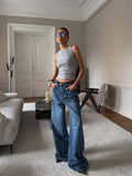 Spice Girls Small Design Retro Broad-Legged Jeans Women Four Seasons Loose Straight High-Rise Thin Trousers 68HZ