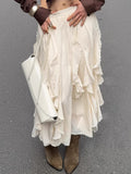 Apricot Lotus Side Temperament A Swing Spliced Lace Skirt 2025 Autumn New Long Dress 68HZ