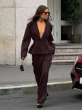 Autumn And Winter Niche Design Sense Deep V Low Chest Long Sleeves Waist Blazer Trousers Two Sets Of Women's Suit 68HZ
