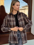 2025 Women's New Trend Chic Autumn Blouse Collar Long Plaid Shirt 68HZ