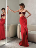 Red Thick And Dumb Color Clove High Waist Drag Skirt Dress 2025 Spring New Fashion Women's Clothing 68HZ