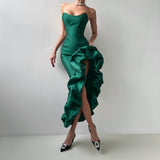 Famous Wind Three-Dimensional Evening Dress Female Senior Sense Of The Stud Simulation Silk Fork Carefully Machine Sexy Tset-Smear Dress 68HZ
