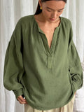 French Lantern Sleeves Of Casual Cotton Cuffed Shirt 2025 Autumn Fashion New Top Lady 68HZ