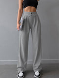2025 Summer Women's Design Pressure Folding High-Waisted Straight Slack Women's French Commuting Suit Pants 68HZ