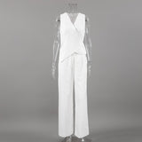 White Cotton-Song V-Neck Wrap Around The Strapped Vest Trousers Set 2025 Spring And Summer Fashion New Two-Piece Women 68HZ