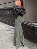 Autumn And Winter Retro Fashion Silver Fry Green Repair Height Waist-Buffed Fishtail Half-Dress Elegant Casual Dress Women's Dress 68HZ