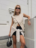 Autumn 2025 New High-End French Champagne Round Neck Irregular Opening Suit Vest Vest Woman 68HZ