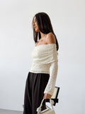 Spring And Summer Sexy Design Feeling A Word To Tie The Shoulder Sleeves Knitted T-Shirt Fashion Blouse Woman 68HZ