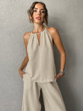 Ucka-Colored Cotton Tampons With Sleeveless Neck Vest Broad-Footed Trousers Set 2025 Spring And Summer Fashion New 68HZ
