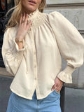 New Fashion Collared Jersey Bubble Sleeve Personality Shirt French Temperament Spring And Summer Long Sleeve Top Lady 68HZ