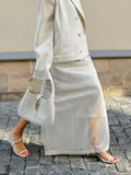 Autumn French Classic Fashion Sexy Perspective White Mesh High-Waisted Straight Straight-Up Open Skirt Woman 68HZ