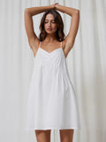 New 2025 Summer White Loose Thin Plain Cotton Folding Atmosphere Pure Desire Hanging Dress 68HZ