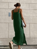 2025 New French Dress Cotton Sleeveless Dress Women's Summer Sexy Green Straight Sling Skirt 68HZ