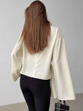 French Small Stand-Up Chiffon Sleeve 100-Fold Open Fork Shirt 2025 Spring New Fashion Top 68HZ