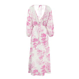 Autumn Fashion Temperament V Collar Lantern Sleeves With Dress Cotton Linen Dress 68HZ