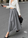 Autumn High-End Gray Commute Wearing Leisure High Waist Repair 100 Folds A Swing Skirt Fashion Skirt 68HZ