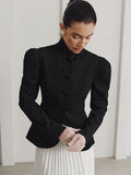 French Elegant Retro Collar Black Small Suit Autumn And Winter Temperament Elegant Commute Bubble Sleeve Small Fragrant Coat Woman 68HZ