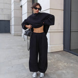 Women's New 2025 Autumn And Winter Fashion Loose-Fitting Trousers Solid-Colored Avant-Garde Two-Piece Sets 68HZ