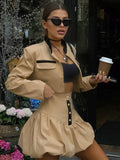 Autumn New Windwear Collar Short-Sleeved Umbilberry Skirt Set 2025 Fashion Two-Piece Women 68HZ