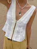 2025 Summer New Cotton Splicing Lace Jersey Sleeveless Top French Comfortable Simple Vest Vest 68HZ