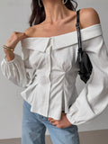 Spring 2025 New French Sexy Collar Shoulder Shirt Women Fashion Tops Up 68HZ