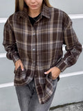 2025 Women's New Trend Chic Autumn Blouse Collar Long Plaid Shirt 68HZ