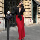 Red High-Waisted Fish Tail And Ankle Skirt Soft And Mtooth Color Butt Mid-Dress 2025 New Autumn Fashion 68HZ