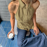 Summer Commuting Women's Sleeveless Clame Hanging Neck Sling Wearing A New Simple Body-Repair On The Back 68HZ