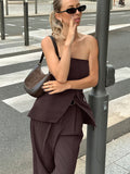 Spring And Summer Deep Brown Retro Style Bosom Design With Shoulder Straps Two Sets Of Fashion Casual Wear 68HZ