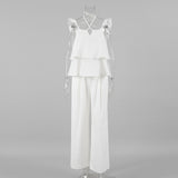 2025 Spring And Summer Cotton Sleeves Sexy V-Neck Flying Sleeves With High-Waisted Loose Casual Trousers Suit Woman 68HZ