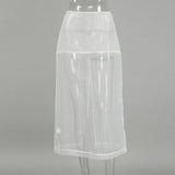Autumn French Classic Fashion Sexy Perspective White Mesh High-Waisted Straight Straight-Up Open Skirt Woman 68HZ