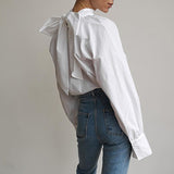 2025 Autumn Bow Shirt Women's French High-Collar Collar Design Small Women's White Shirt Temperament Top 68HZ