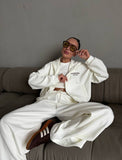 Simple 2025 Autumn New Lazy Hooded Women's Niche Coat Straight Trousers Two Sets 68HZ