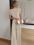 2025 Summer New Milk Silk Latch Shoulder Trousers Casual Suit Women's Two Sets 68HZ