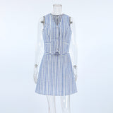 Slim Slimmed Summer Fresh Striped Cotton Sleeveless Vest Short Skirt Two Sets Of Summer Commute Skirt Set 68HZ
