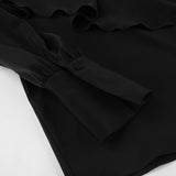 Court Style French Lotus Side Collar Single Row Buckle Long-Sleeved Shirt Women's Dress French Lantern Sleeve Loose Solid Color Top 68HZ
