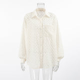 Casual Apricot-Coled Long-Sleeved Loose Pocket Top Summer Simple Commuter Jafuse Shirt Woman 68HZ
