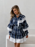 Autumn Classic Retro Style Personality Bump Irregular Lotus Leaf Side Lattice Long-Sleeved Dress Senior Short Dress Woman 68HZ