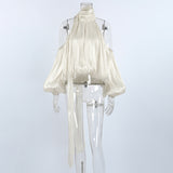2026 Spring French Temperament Hanging Neck To Lead Long-Sleeved Hair Dress Girl Niche Design Feel Gold And Silver Silk Shirt 68HZ