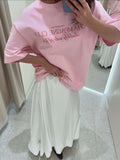 Simple Letter Print T-Shirt Girl Falls On The Shoulder Of Summer Cute Pink Loose Basic Collar Short Sleeve 68HZ