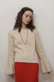 Spice Girl Horn Sleeve Knitted R-Shirt Spring And Autumn Round Collar Solid Color Long Sleeve Sweater Loose Thin Age Knitted Coat Woman 68HZ