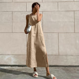 2025 New French Dress Cotton Sleeveless Dress Women's Summer Sexy Green Straight Sling Skirt 68HZ
