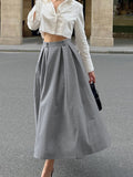 Autumn High-End Gray Commute Wearing Leisure High Waist Repair 100 Folds A Swing Skirt Fashion Skirt 68HZ
